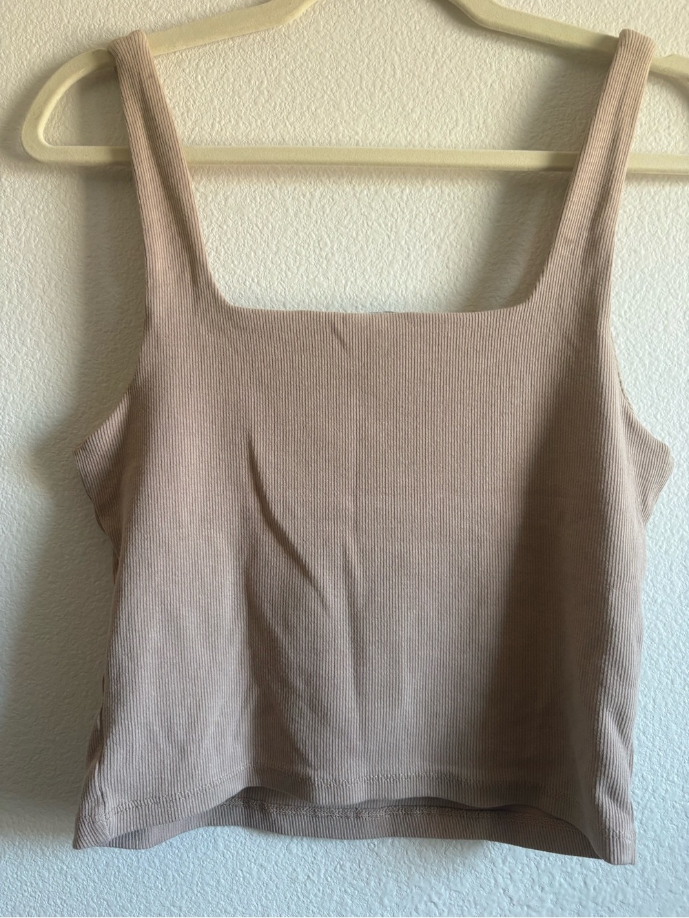 Zara Ribbed Square Neck Tank Top - Taupe Beige